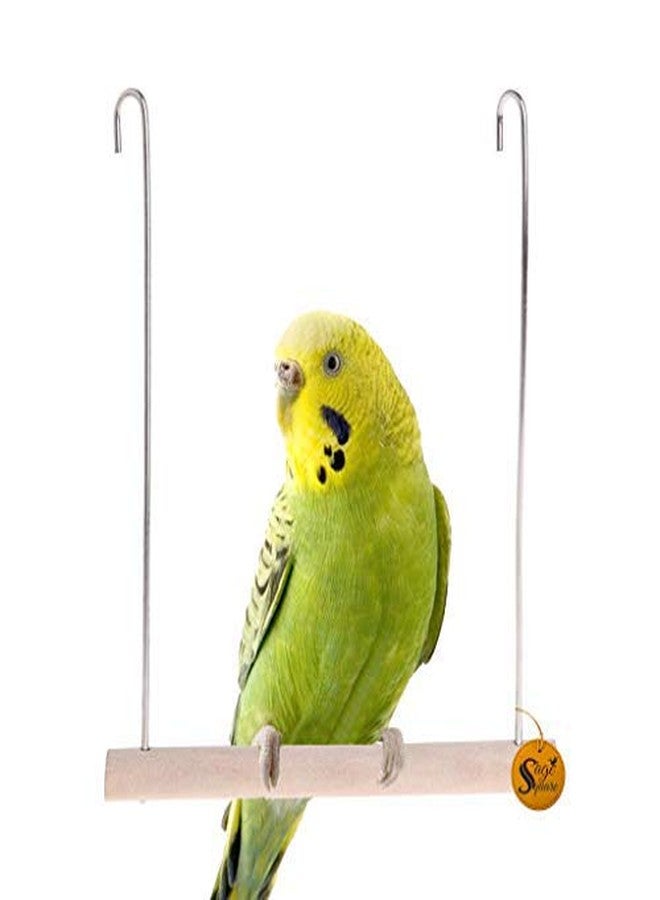 سايج سكوير مجثم خشبي طبيعي مرح من سيج سكوير، منصة معلقة للقفص، للتسلق والتمرين للطيور (صغير) (عبوة من قطعتين) - Image 1